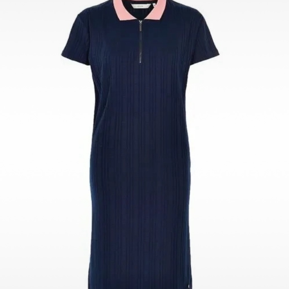 NWT Josepha Navy Blue and Pink Collard Short Sleeve Dress Ribbed Jersey
